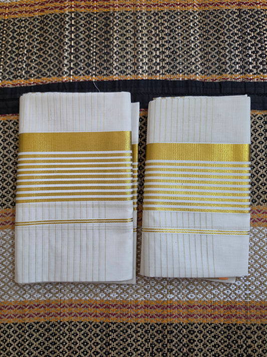 Set Mundu Traditional Kerala with Broad Gold Border and Stripes -SMP100093