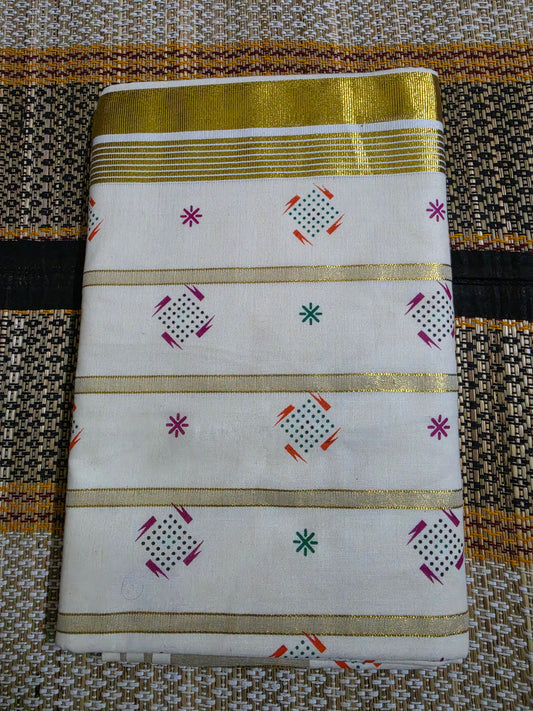 Set Saree Golden Zari with Print - SSP100118
