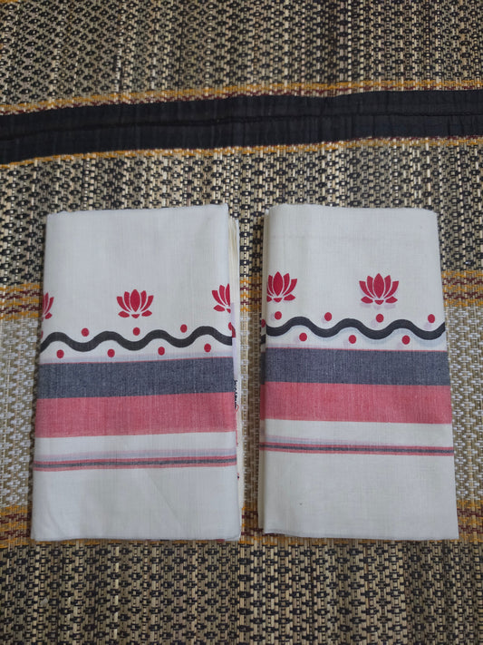 Set Mundu - Pink Lotus Motif - SMP100099