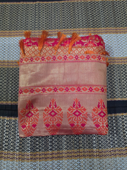 Semi Kathan Silk Saree - Red & Orange - KSS100134
