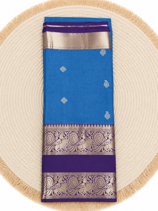 Kanchipuram Silk Saree - Peacock Blue & Royal Purple (With Silk mark) - KSS100038