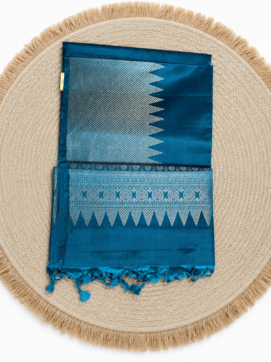 Pure Soft Silk Saree - Teal Blue With Silver Zari (Handloom mark and Silk Mark) - PS100040