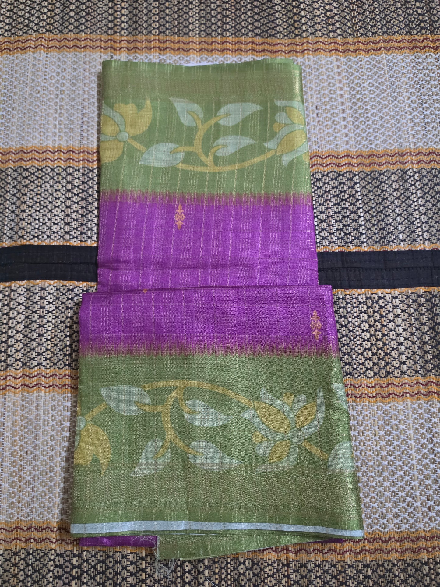 Semi Tussar Saree Purple and Olive Green Dual-Tone - STS100148