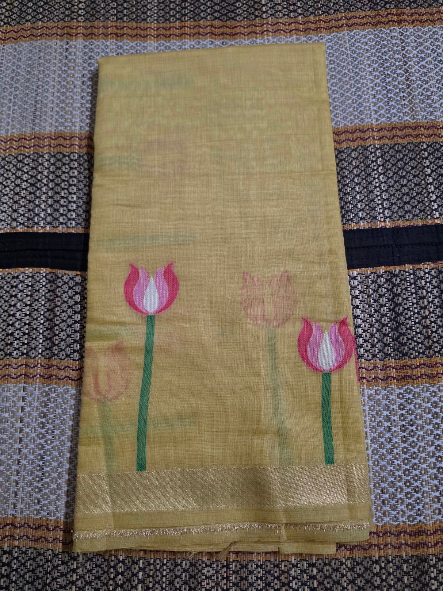 Muga Cotton Silk Saree - Lotus Thread Weaving Yellow - MC100066