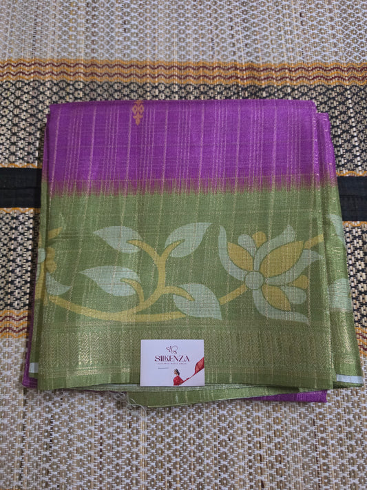 Semi Tussar Saree Purple and Olive Green Dual-Tone - STS100148