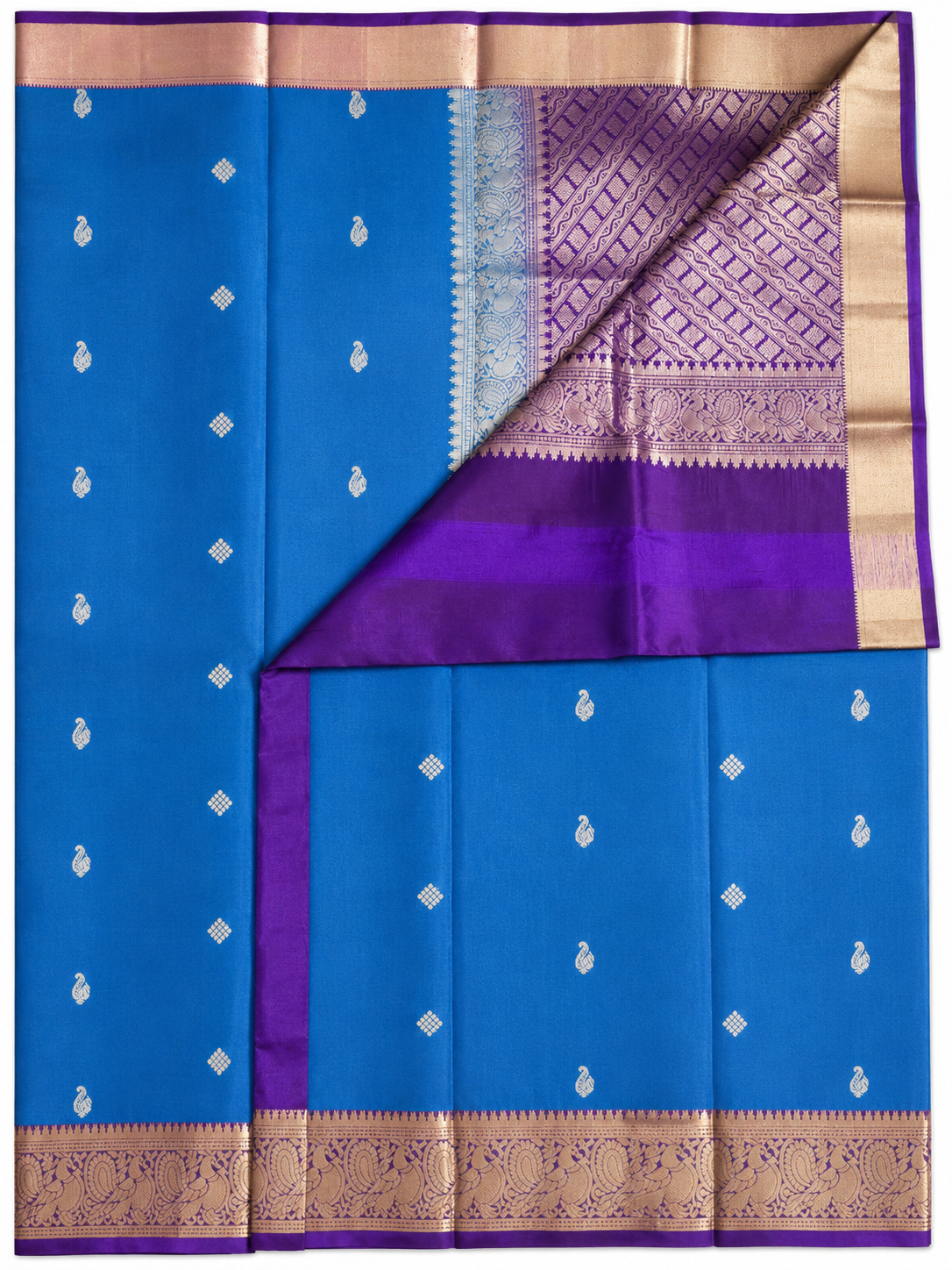 Kanchipuram Silk Saree - Peacock Blue & Royal Purple (With Silk mark) - KSS100038