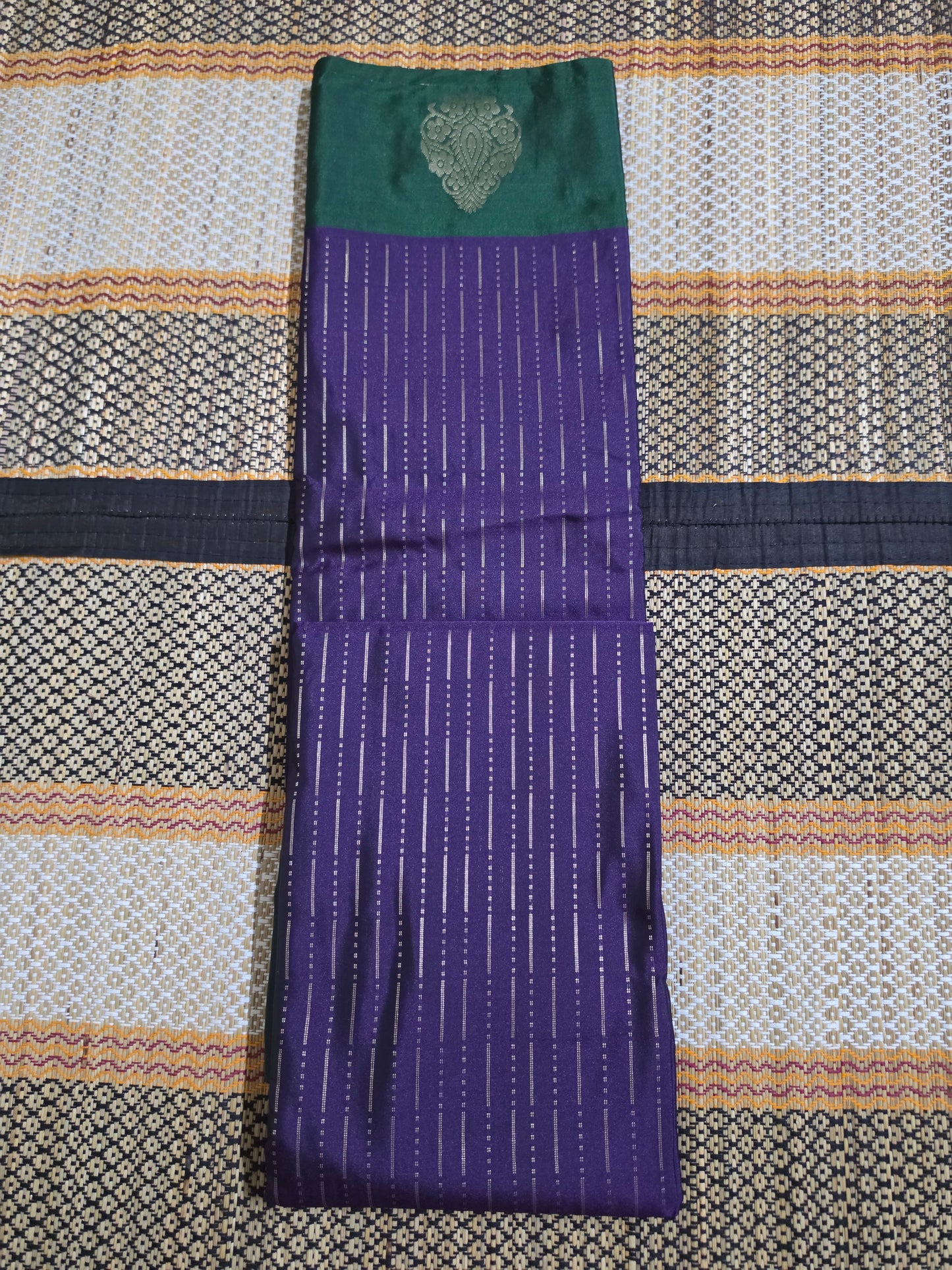 Semi Silk Saree - Purple & Emerald Zari Stripe - SSS100064