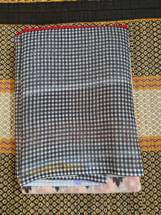 Linen Cotton Saree Pochampalli Design Red Digital Printed - LCS100071