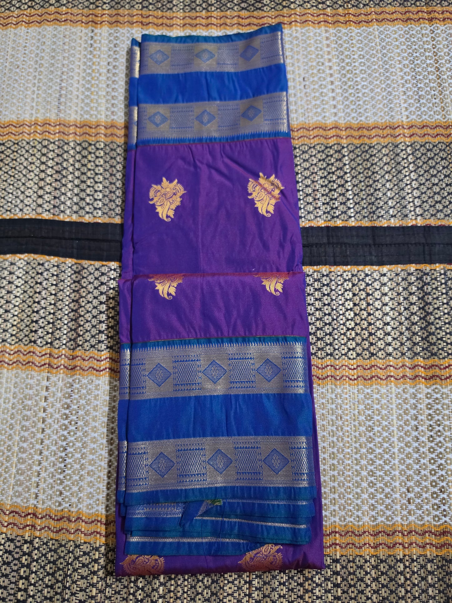 Purple Brocade Silk Saree with Royal Blue Zari Border - BS100013