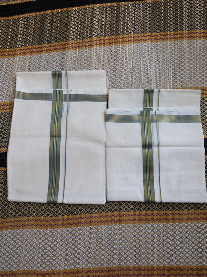 Set Mundu Handloom - Olive Green & Gold - SMH100085