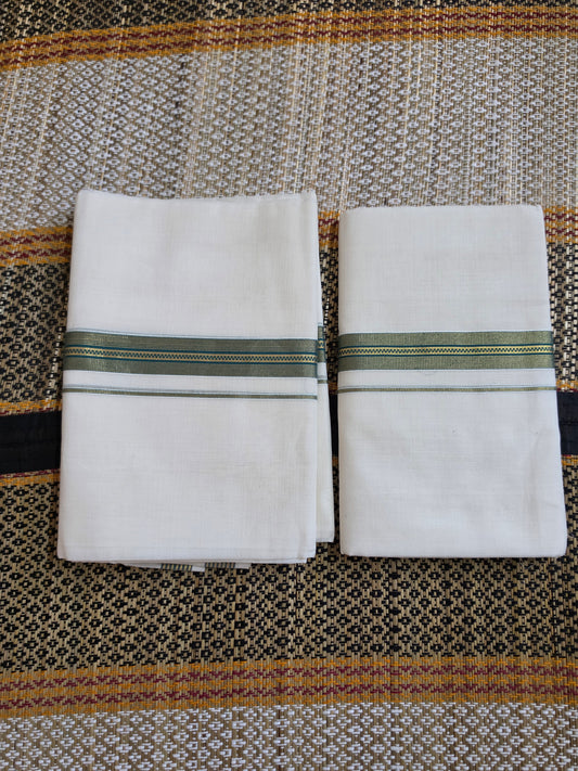 Set Mundu Handloom - Olive Green & Gold - SMH100085
