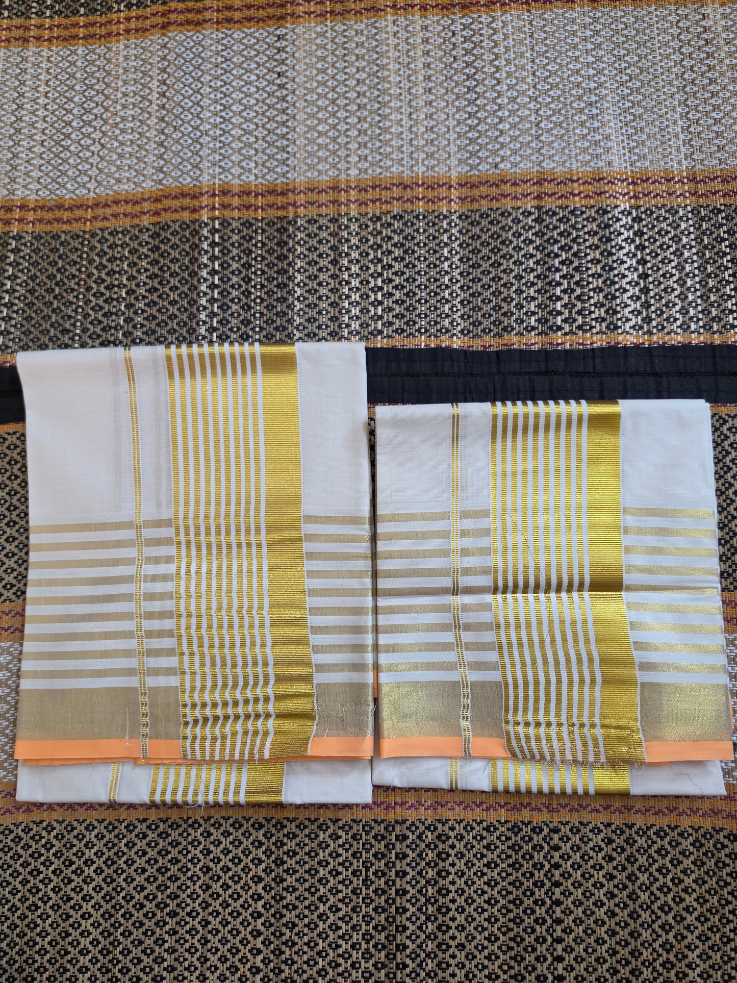 Set Mundu Traditional Kerala with Broad Gold Border and Stripes -SMP100093