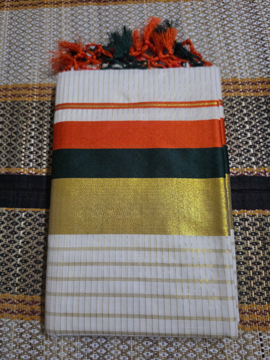 Set Saree Checks With Orange & Green Borders - SSP100117