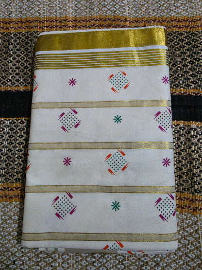 Set Saree Golden Zari with Print - SSP100118