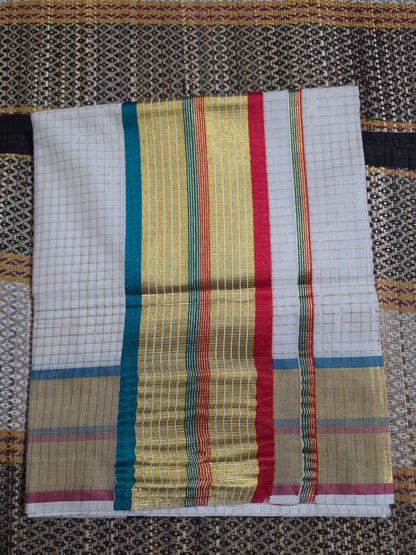 Set Saree Checks Design Golden Red & Green - SSP100119