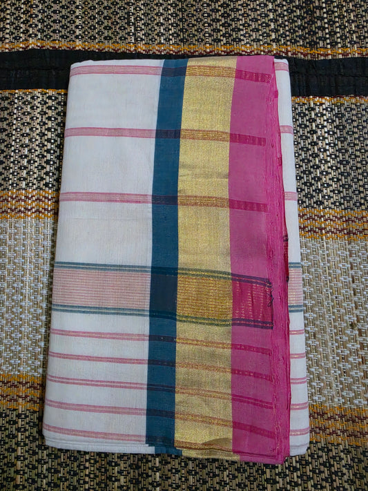 Set Saree Handloom - Pink & Golden - SSH100081