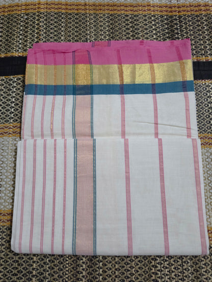 Set Saree Handloom - Pink & Golden - SSH100081