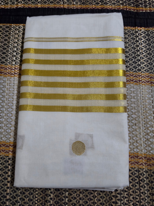 Set Saree - Parallel Gold Horizontal stripes - SSP100088