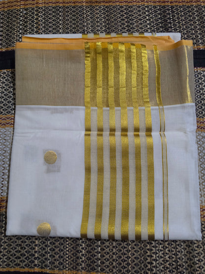 Set Saree - Parallel Gold Horizontal stripes - SSP100088