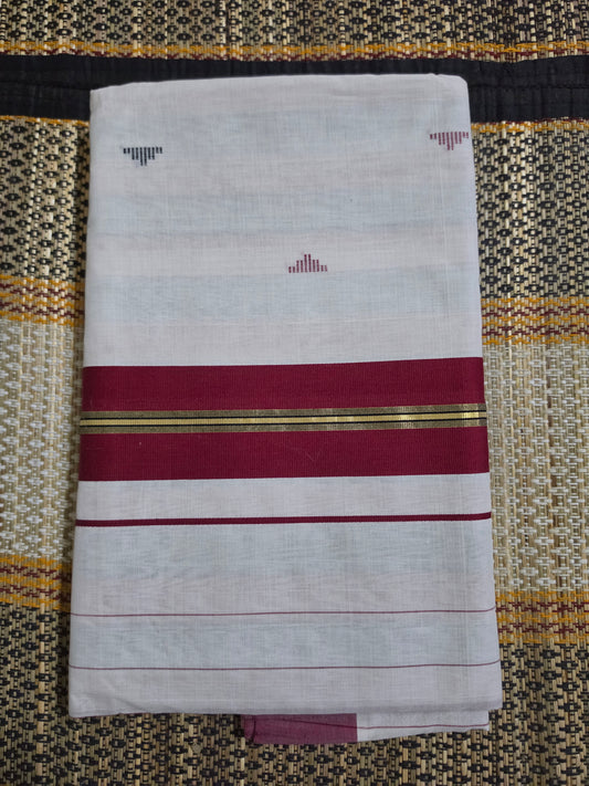 Set Saree Handloom - UNAKAPAVU(R) - Maroom & Gold - SSH100079