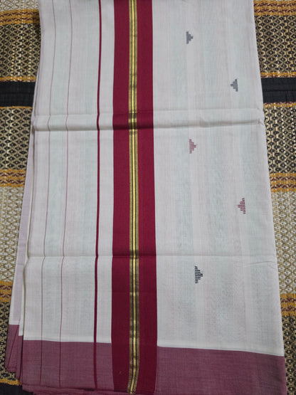 Set Saree Handloom - UNAKAPAVU(R) - Maroom & Gold - SSH100079