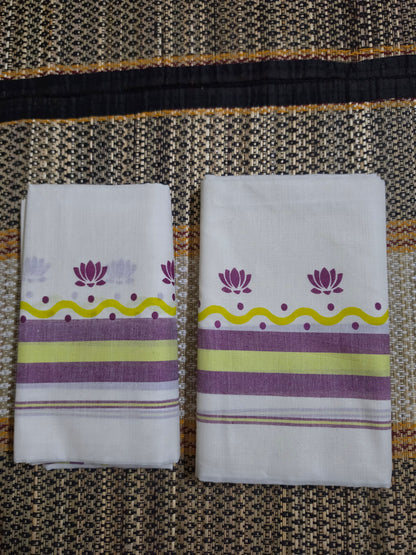 Set Mundu - Purple Lotus Motif - SMP100100
