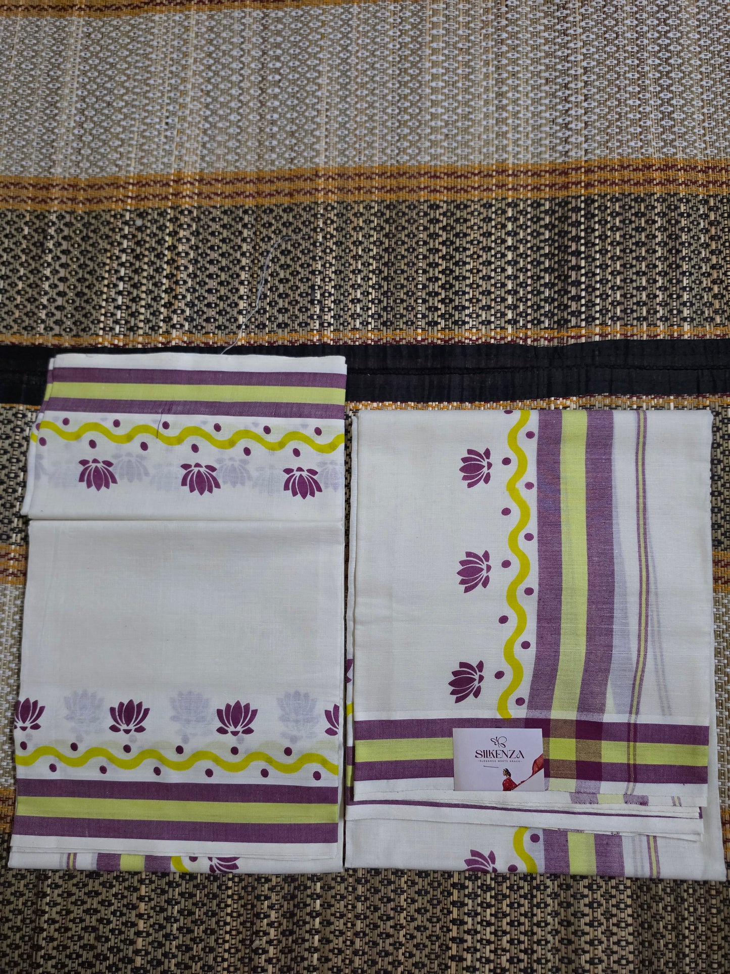 Set Mundu - Purple Lotus Motif - SMP100100