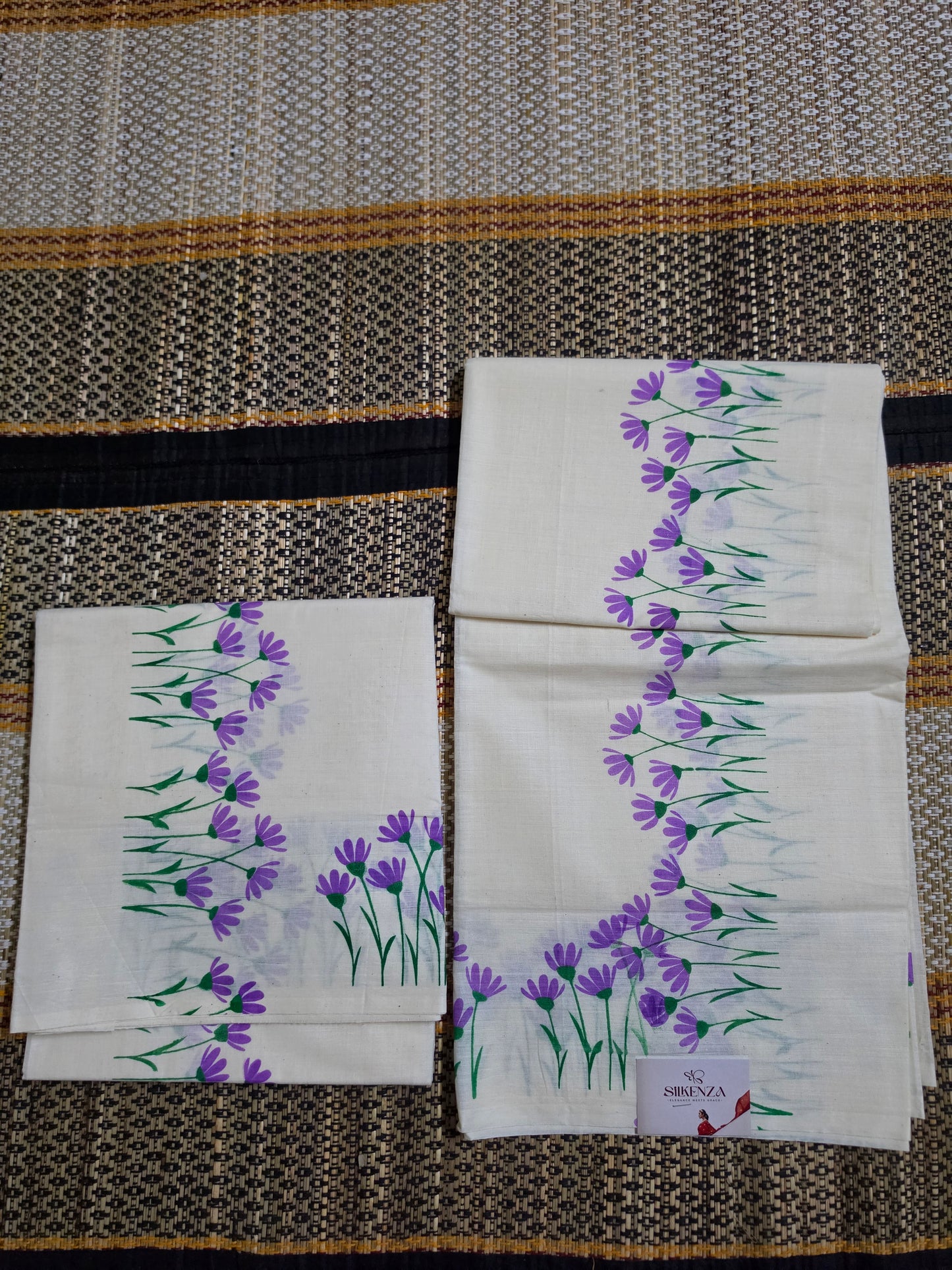 Set Mundu Off-White Floral Print with Purple Blooms - SMP100096