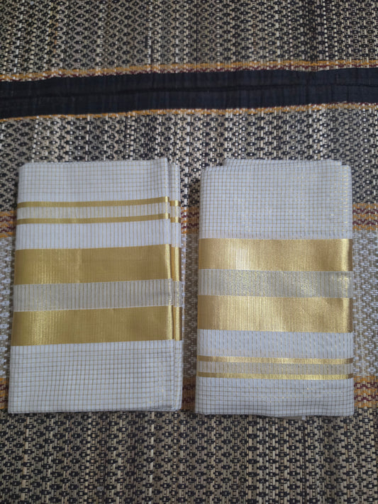 Set Mundu Check Pattern with Thick Golden Kasavu Pallu -SMP100092