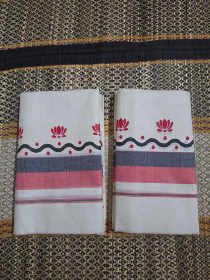 Set Mundu - Pink Lotus Motif - SMP100099