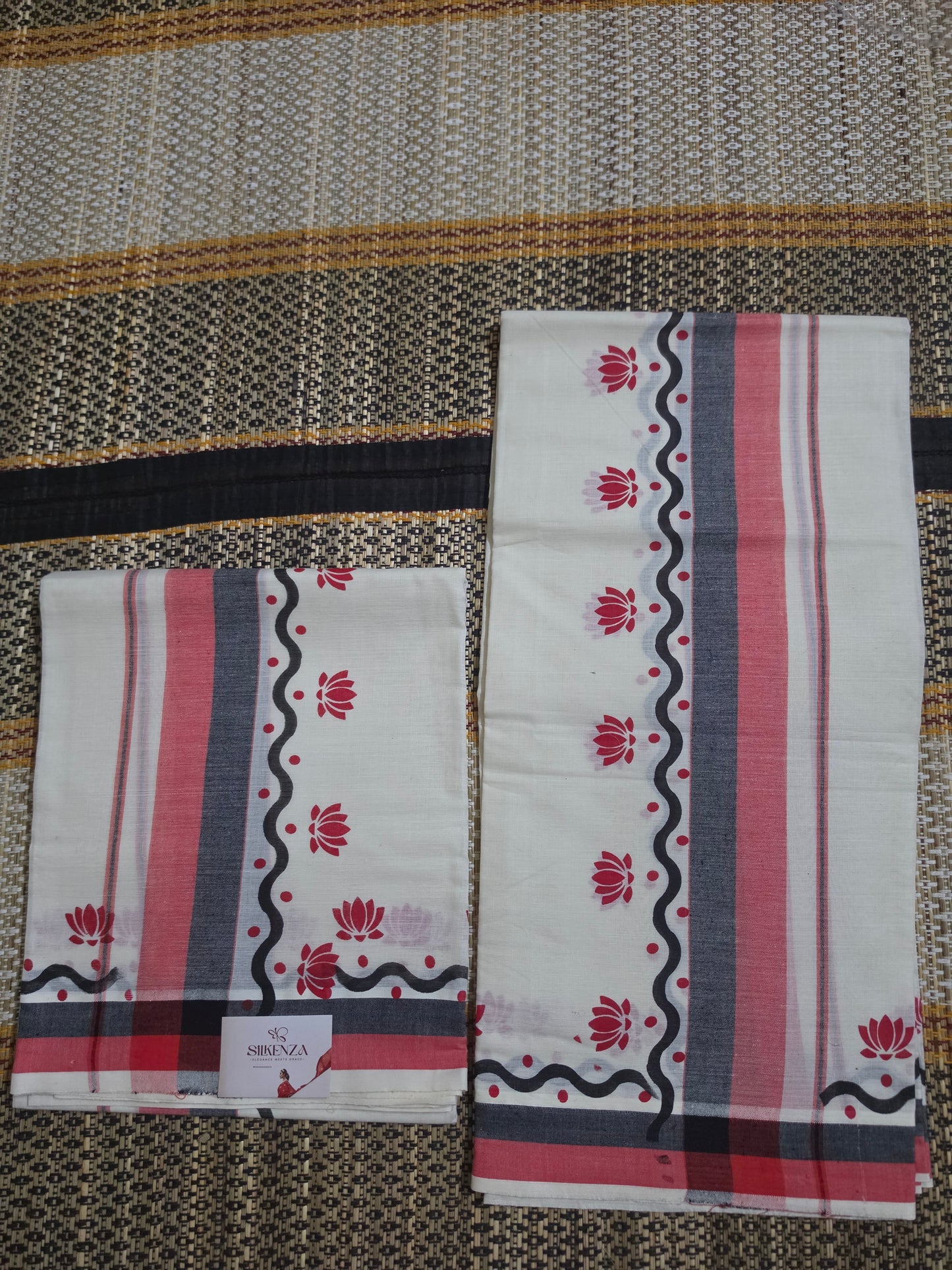 Set Mundu - Pink Lotus Motif - SMP100099