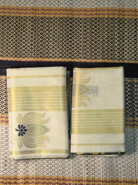 Set Mundu Single - Greeen & Golden Lotus - SMP100120