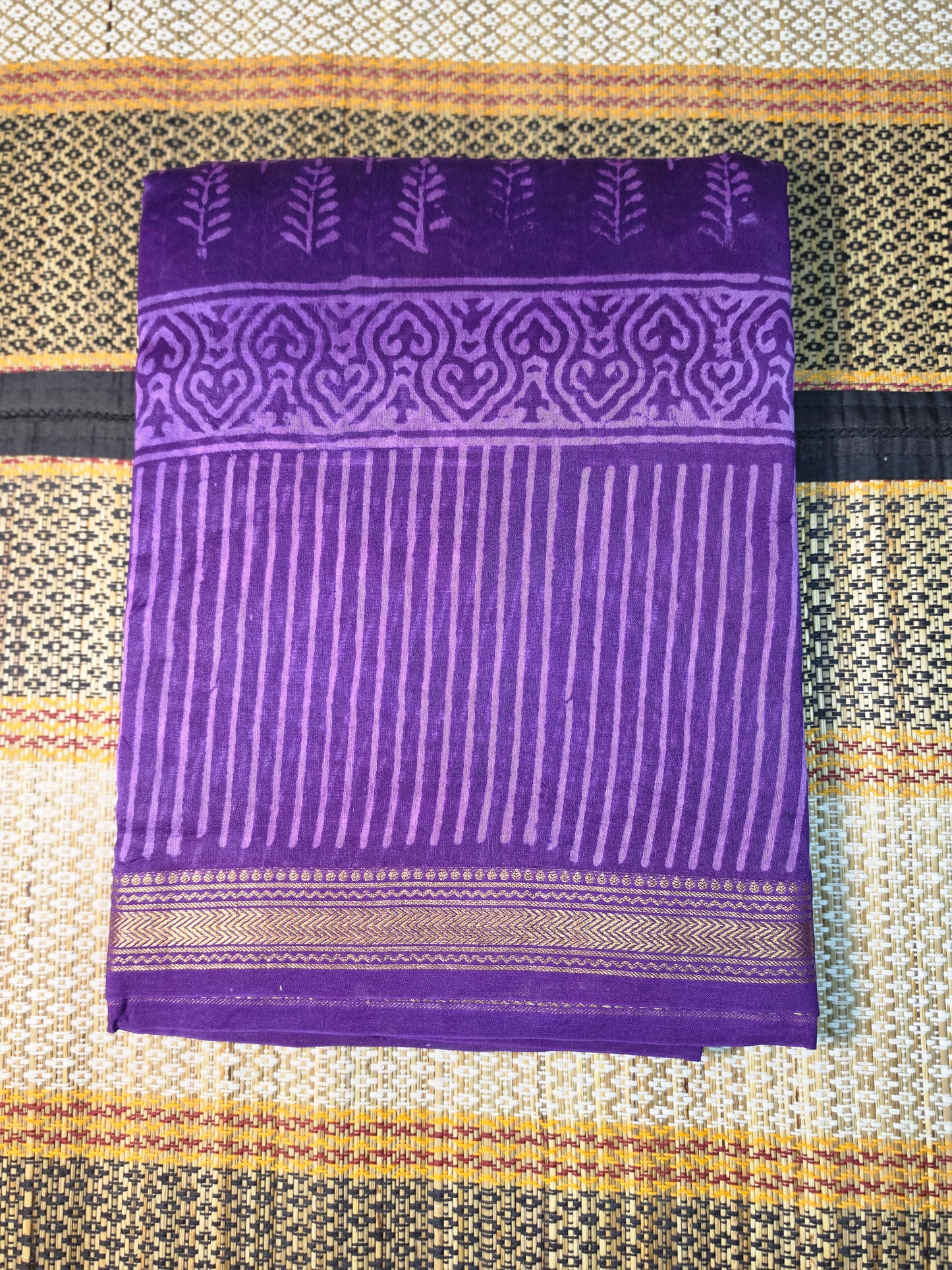 Maheshwari Silk Saree - Purple Handblock Print - MSS100122