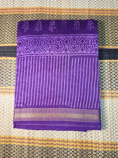 Maheshwari Silk Saree - Purple Handblock Print - MSS100122