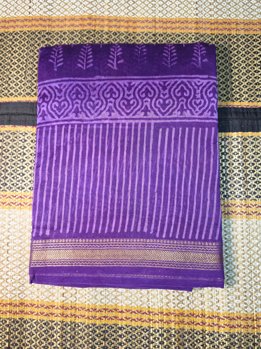 Maheshwari Silk Saree - Purple Handblock Print - MSS100122