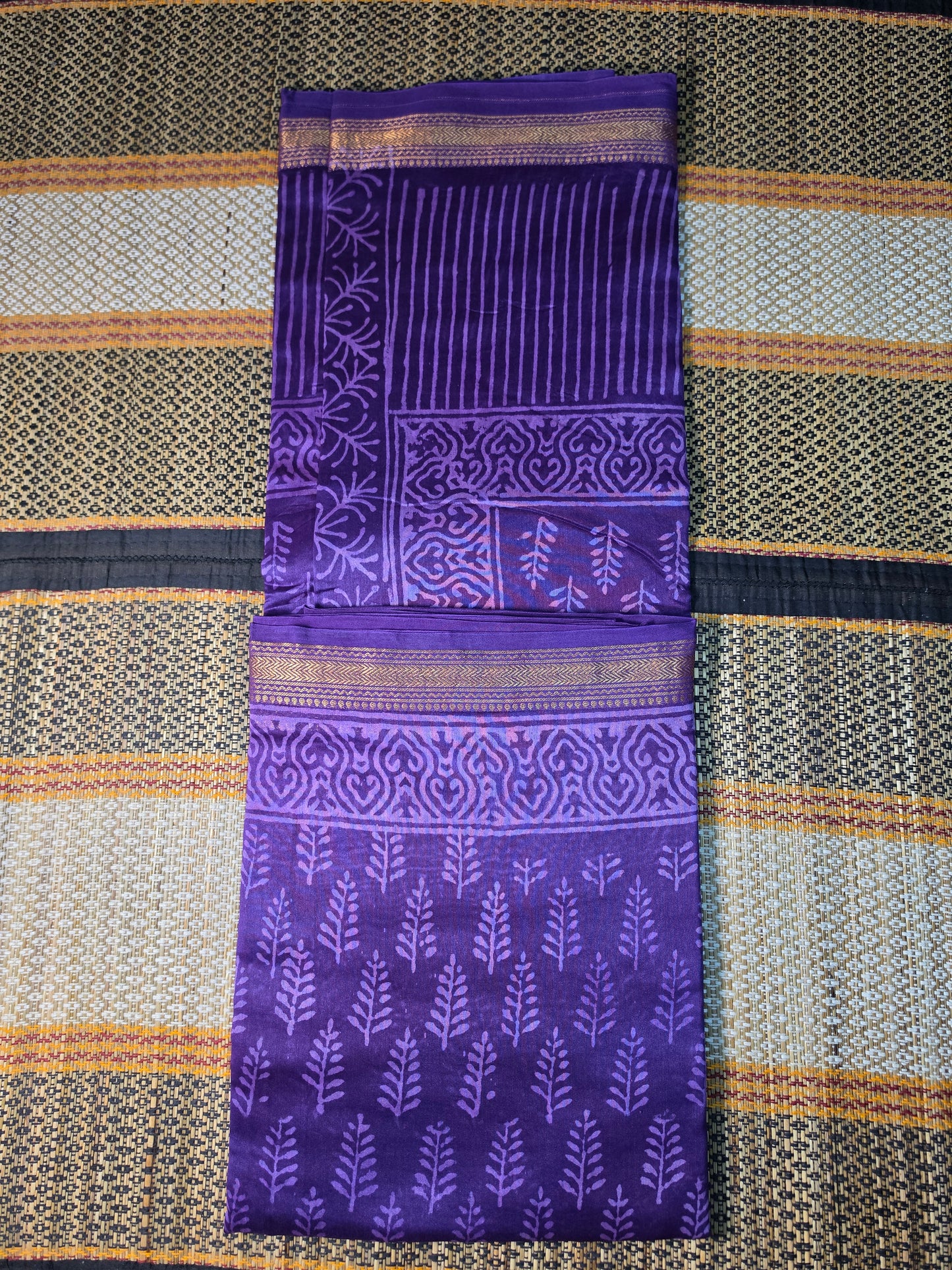 Maheshwari Silk Saree - Purple Handblock Print - MSS100122