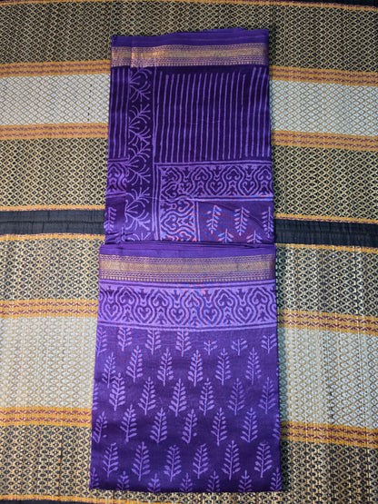 Maheshwari Silk Saree - Purple Handblock Print - MSS100122