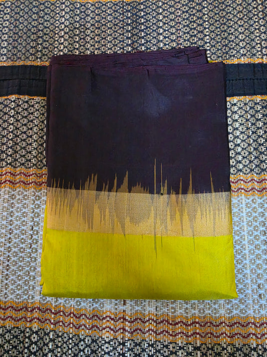 Pure Soft Silk Saree - Mustard Yellow & Coffee Brown (Handloom mark and Silk Mark) - PS100036