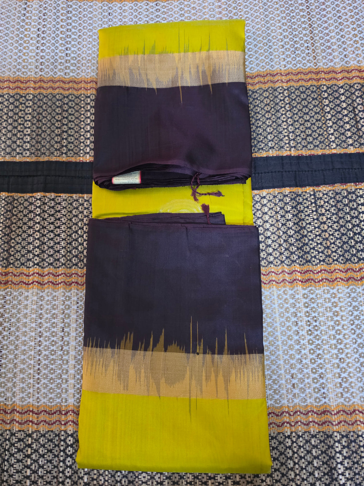 Pure Soft Silk Saree - Mustard Yellow & Coffee Brown (Handloom mark and Silk Mark) - PS100036