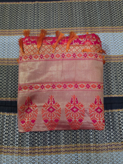 Semi Kathan Silk Saree - Red & Orange - KSS100134