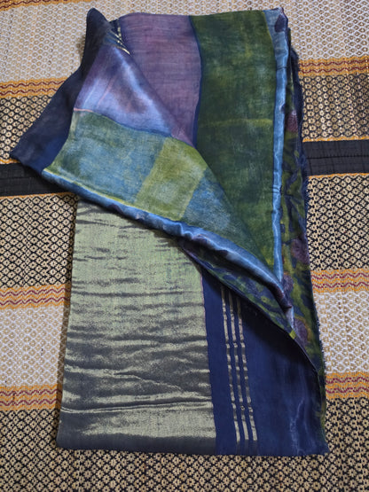 Modal Silk Saree in Chakra Powder Pressed Technique Vanaspati Print - MSS100135