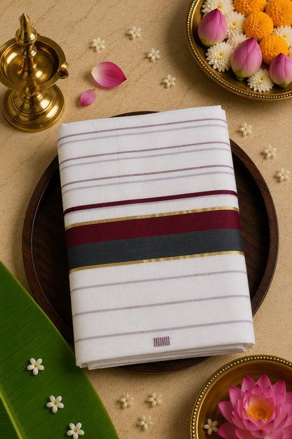 Set Saree Handloom - UNAKAPAVU(R) - Dark Grey & Maroon - SSH100076