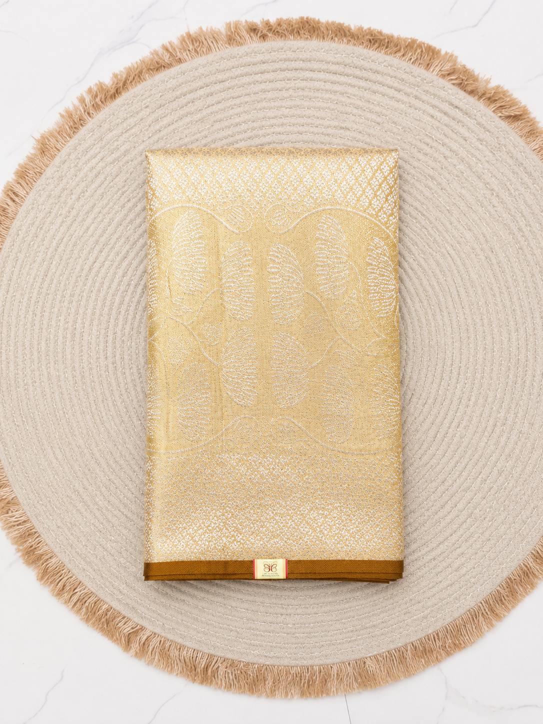 Pure Silk Brocade Saree - Golden with Silk mark and Handloom mark - PS100032