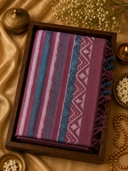 Pure Cotton Vegetable Dyed Saree - Pomegranate - PCVDS100069