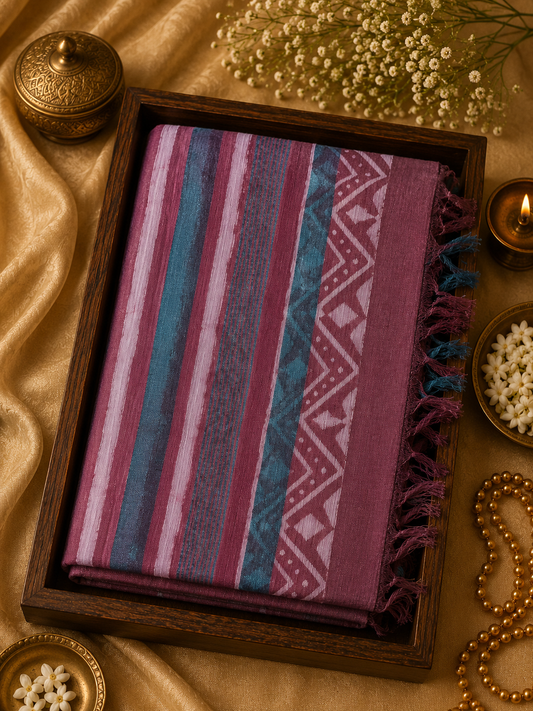 Pure Cotton Vegetable Dyed Saree - Pomegranate - PCVDS100069