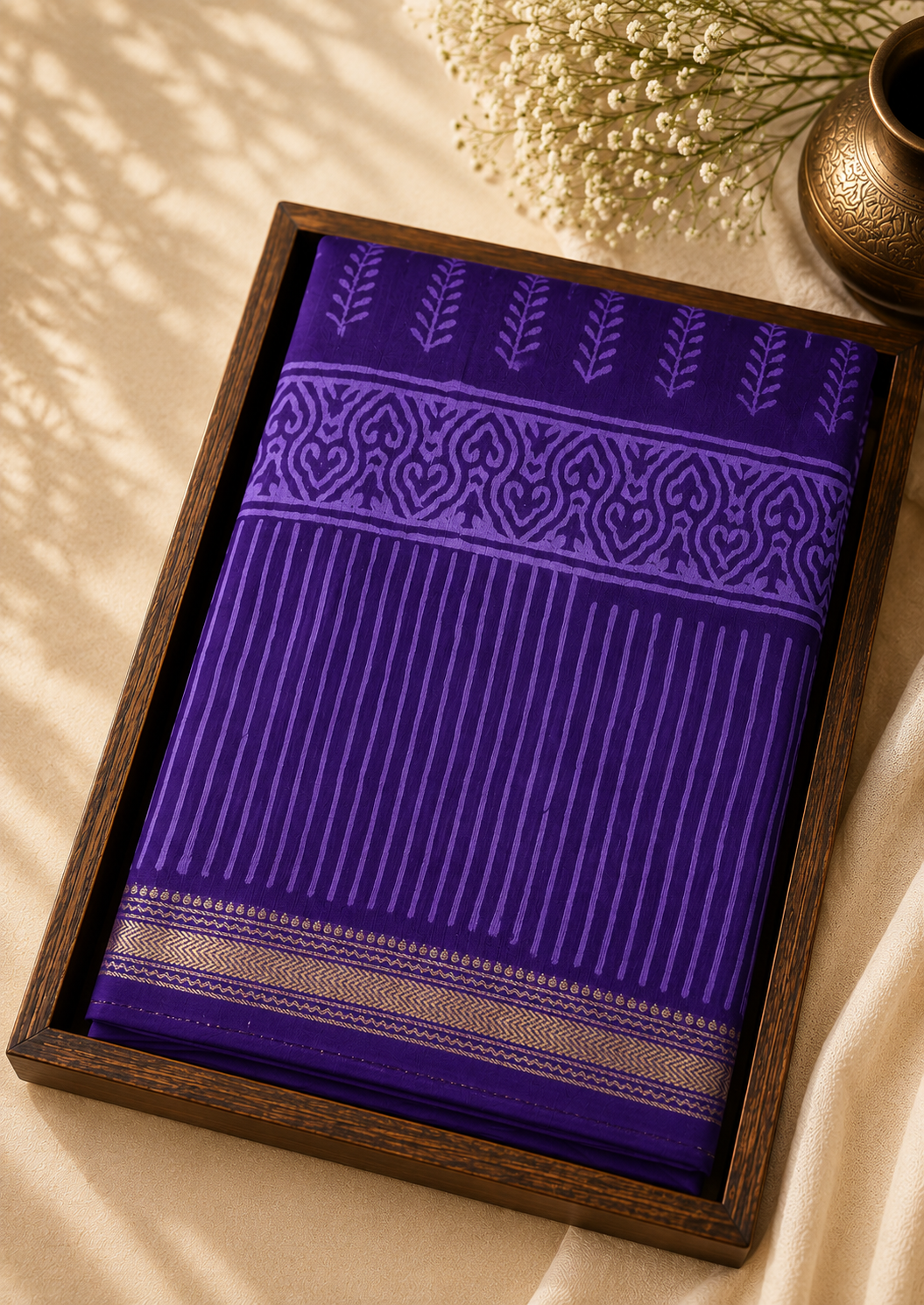 Maheshwari Silk Saree - Purple Handblock Print - MSS100122