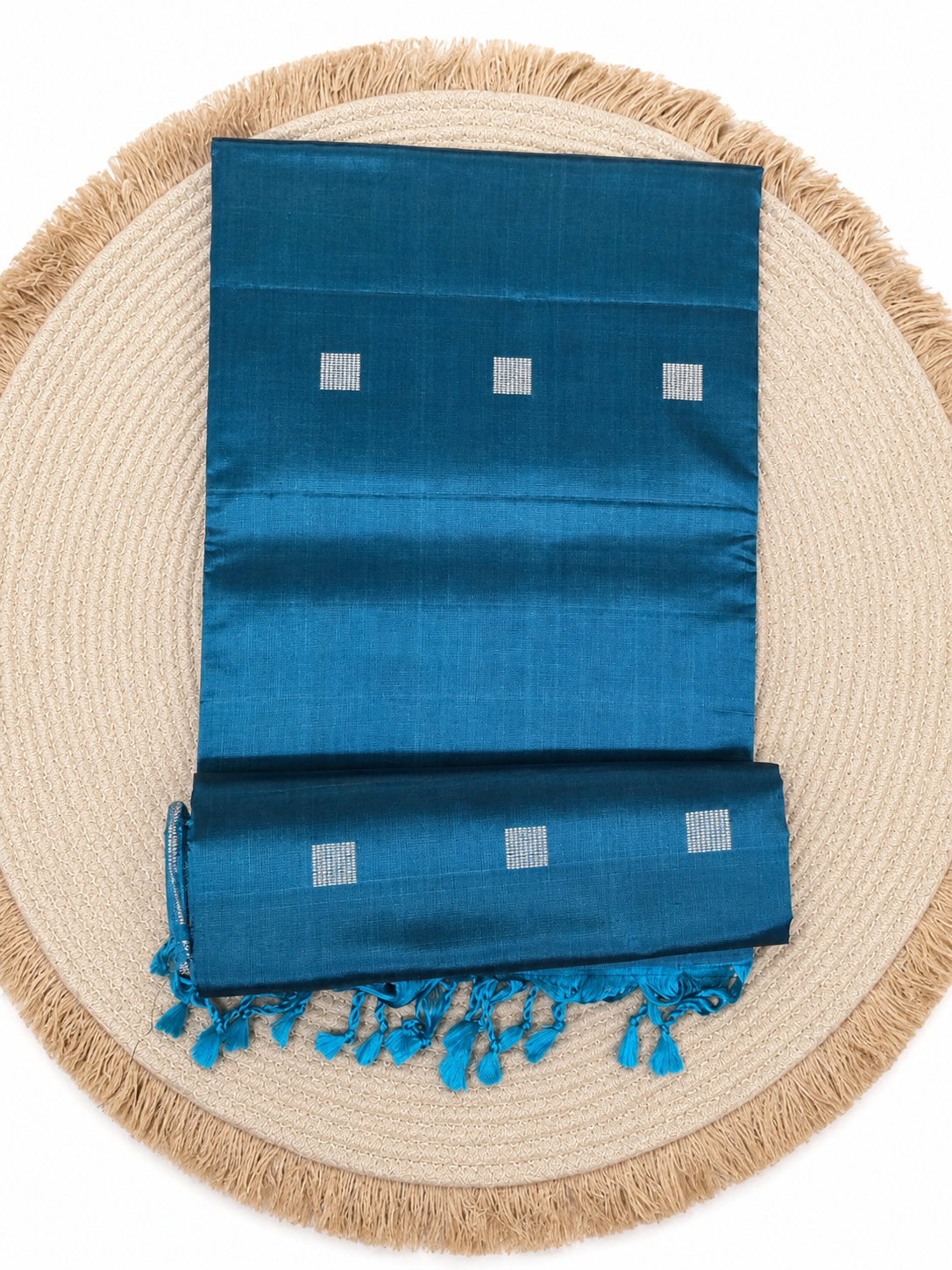 Pure Soft Silk Saree - Teal Blue With Silver Zari (Handloom mark and Silk Mark) - PS100040