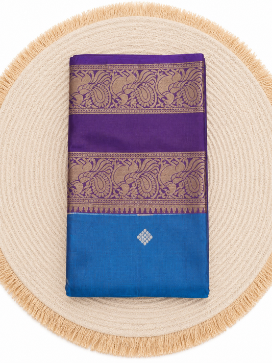 Kanchipuram Silk Saree - Peacock Blue & Royal Purple (With Silk mark) - KSS100038