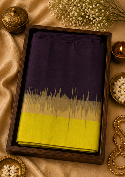 Pure Soft Silk Saree - Mustard Yellow & Coffee Brown (Handloom mark and Silk Mark) - PS100036