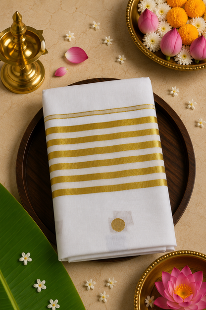 Set Saree - Parallel Gold Horizontal stripes - SSP100088